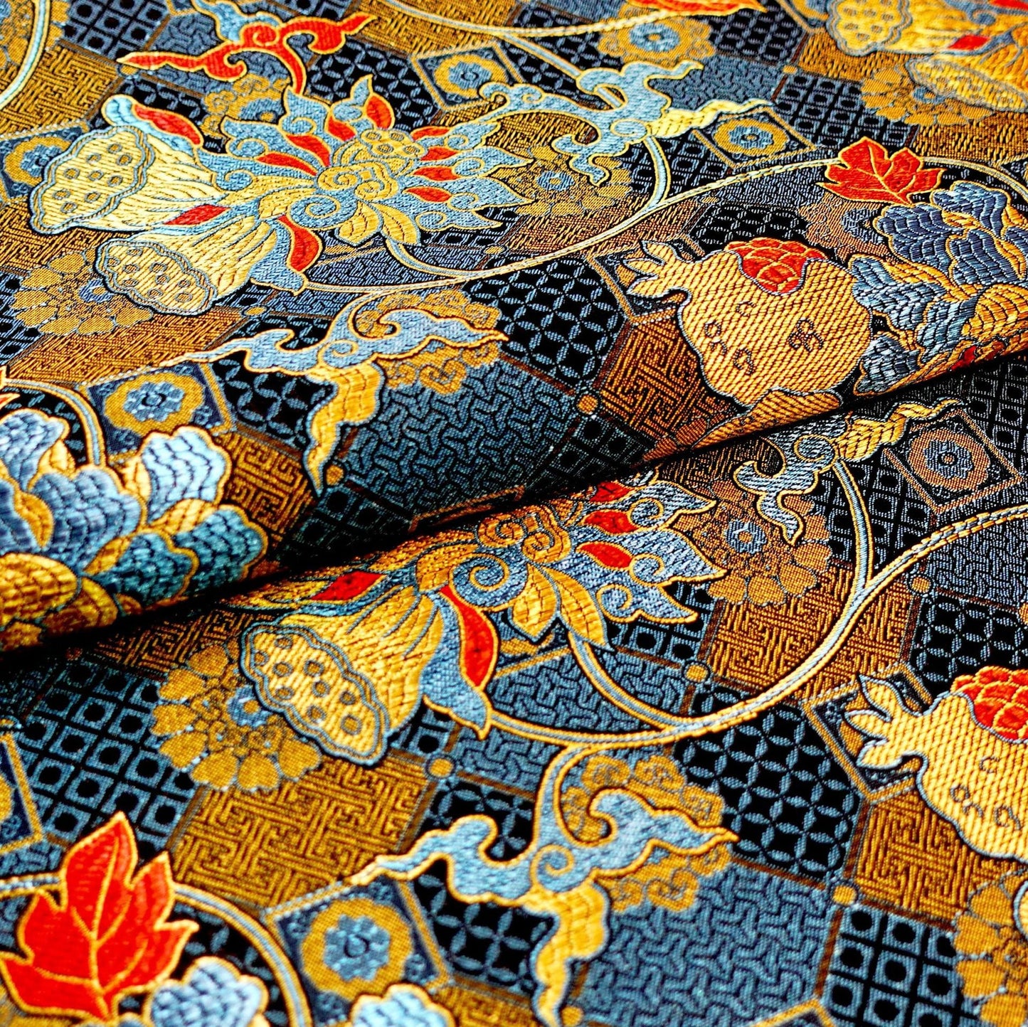 Pomegranate Silk Brocade Fabric: 45"W Chinese Rayon Fabric - By the Meter