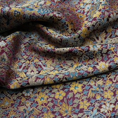 Tissu brocart à motifs floraux et oiseaux : Damas de rayonne de soie chinoise (55 po de largeur)