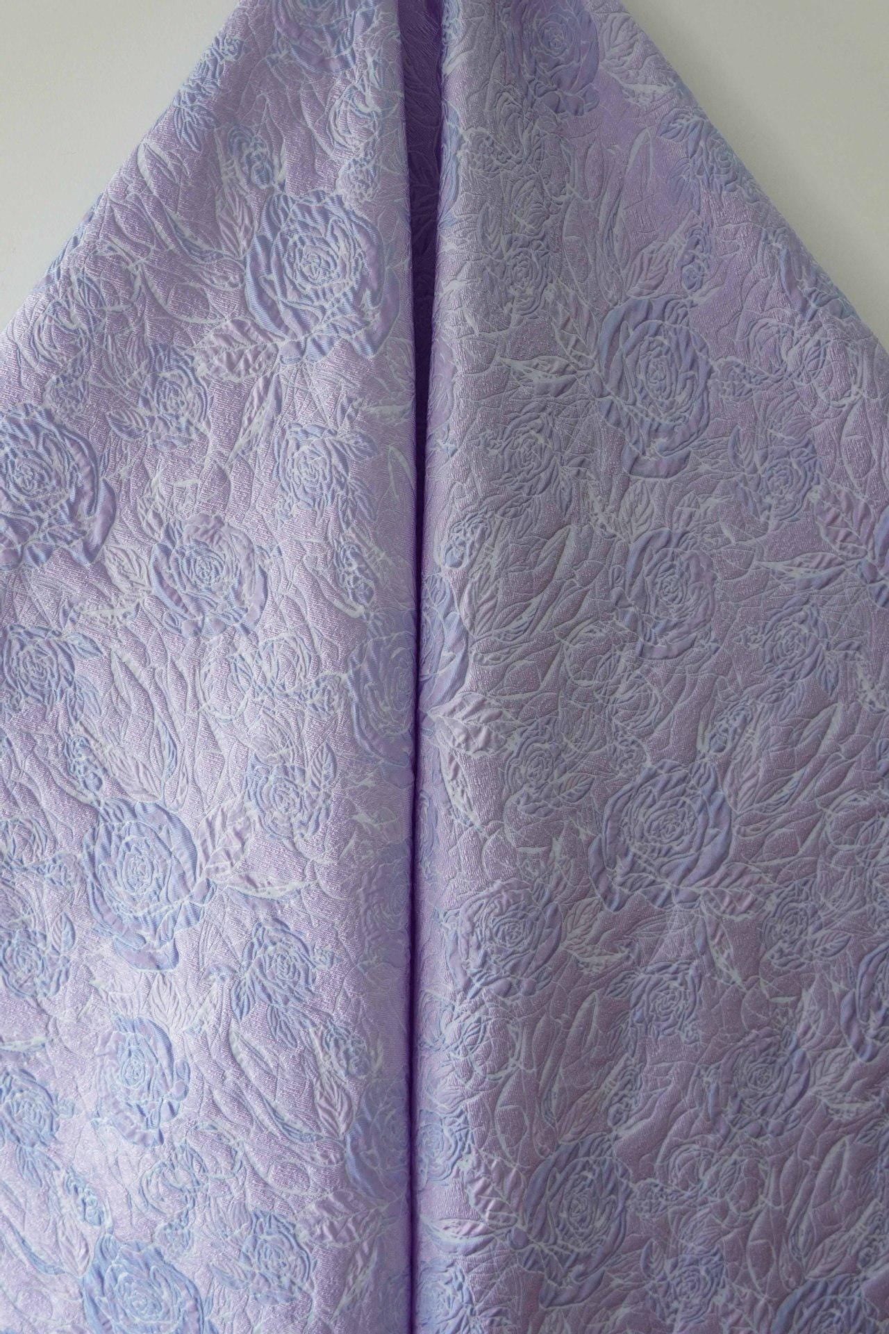 Lilac & Blue Floral Jacquard Woven Fabric: 3D Embossed Upholstery, Costume, Sewing - 55"W