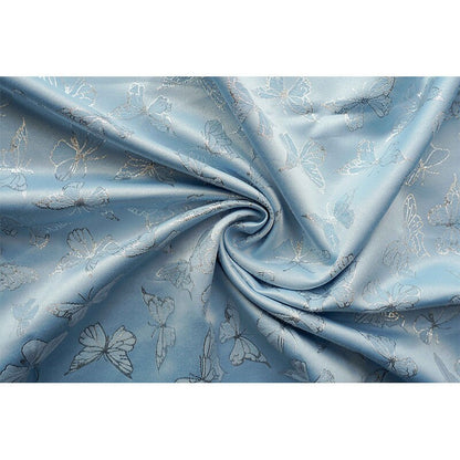 Blue Butterfly Jacquard Fabric: Silver Thread Rayon, 59" Wide