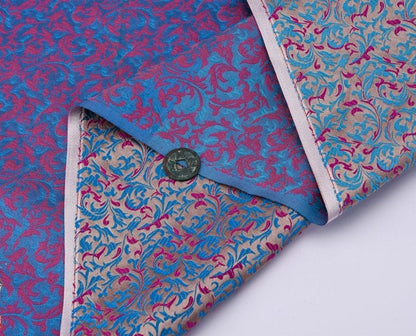 Fuchsia & Blue Brocade Fabric: Reversible Woven Damask, Wheat Pattern