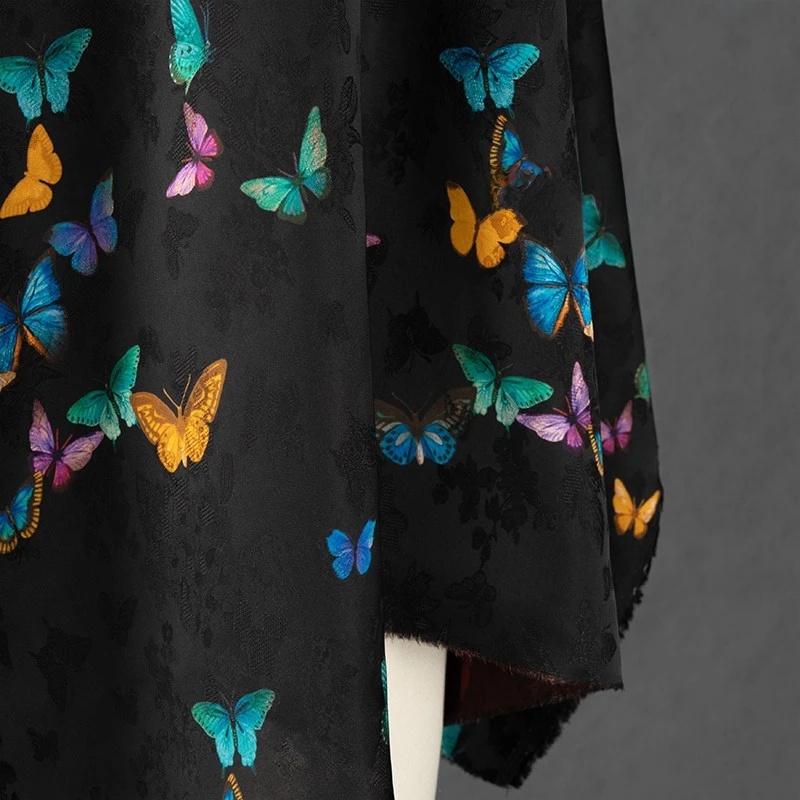 Rayon Shantung Fabric: Black Butterfly Print, Costume, Upholstery, 55"W