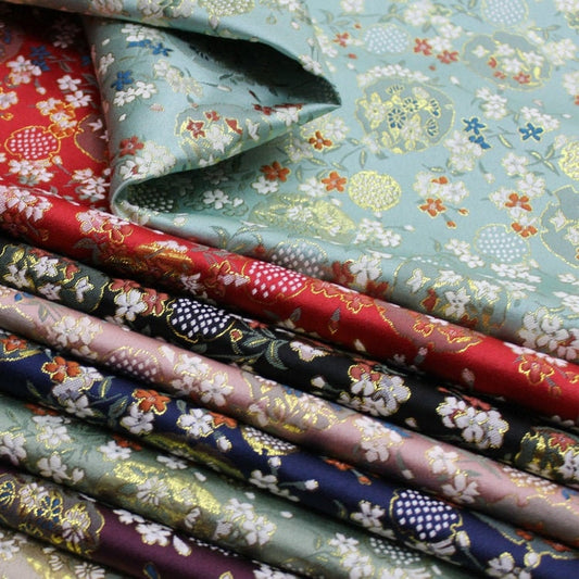 Japanese Dianthus Silk Brocade Fabric: Kimono Bowknot Sewing Material
