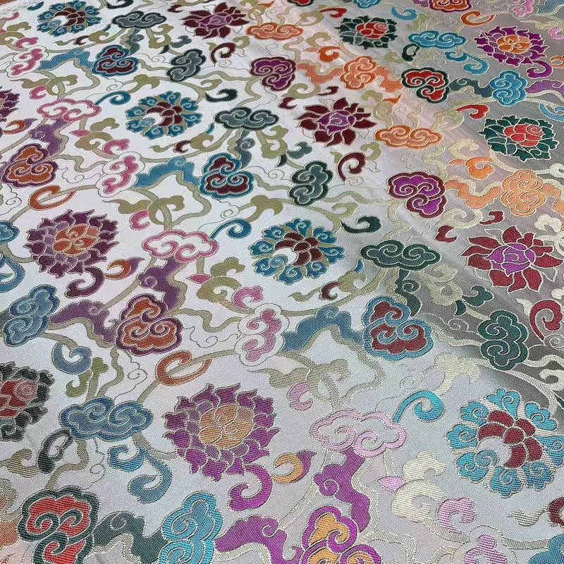 Lotus Flower Brocade Fabric: Chinese Cheongsam Style, 27.5"W
