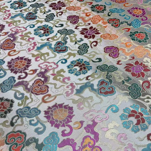 Lotus Flower Brocade Fabric: Chinese Cheongsam Style, 27.5"W