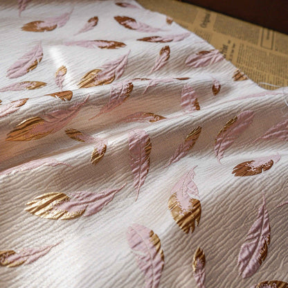 Gold Thread Jacquard Fabric: 3D Feather Design, 56" Wide