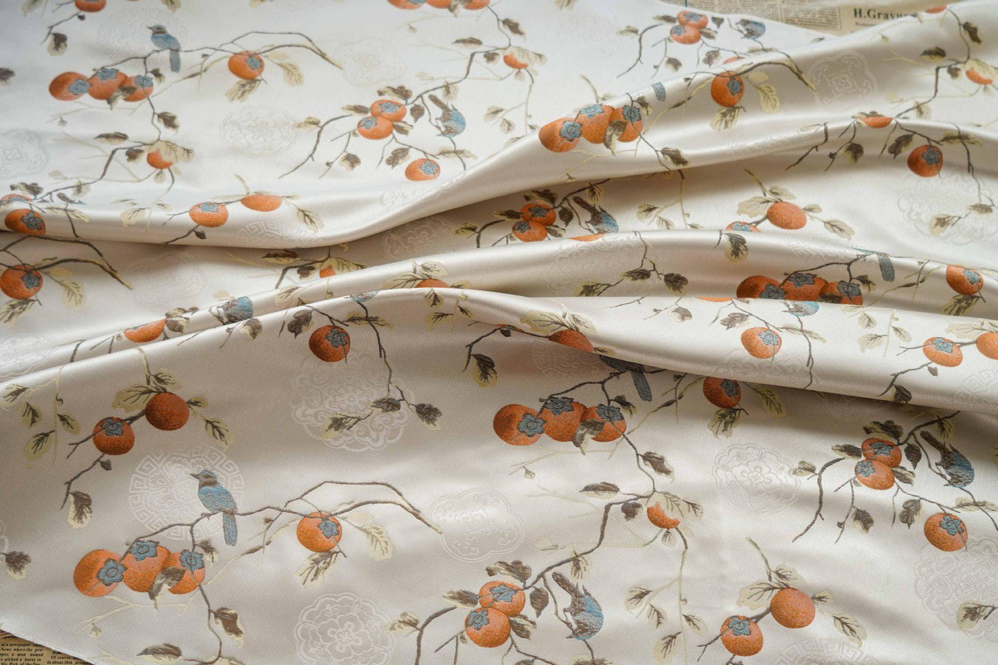 Reversible Jacquard Fabric: Persimmon Ruyi Embossed Woven Textile (65"W)