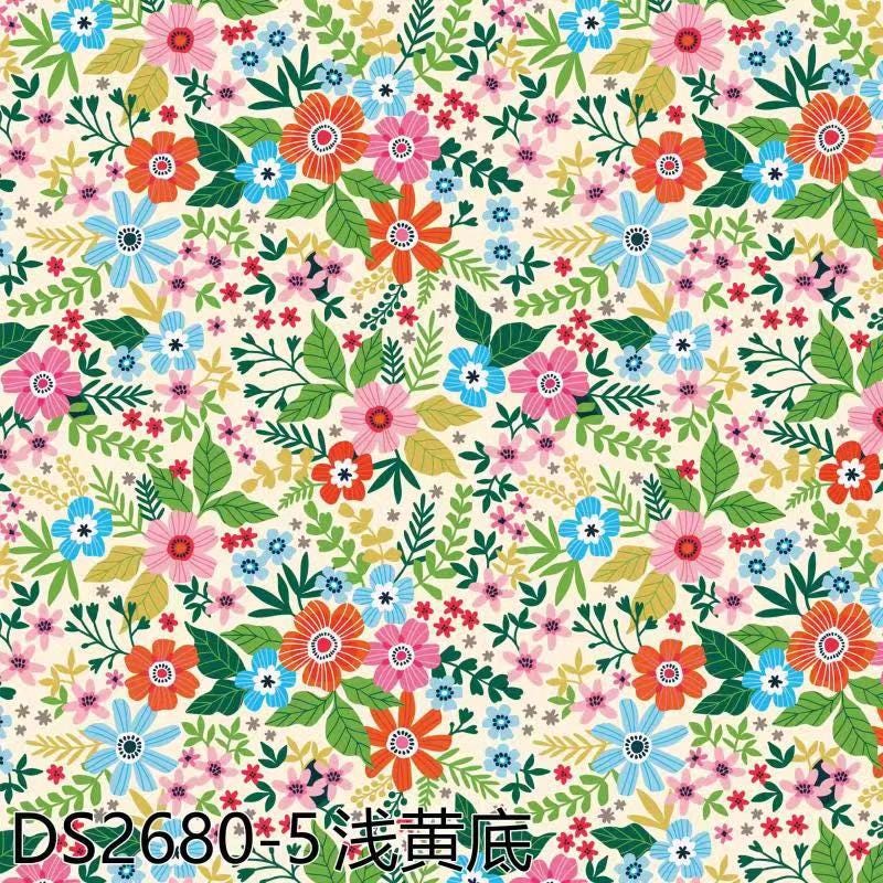 Floral Cotton Fabric: Colorful Small Flower Print, Soft DIY Sewing Material
