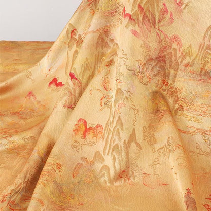 Butterfly Tea Silk Satin Fabric: Ancient Print, 59" Wide
