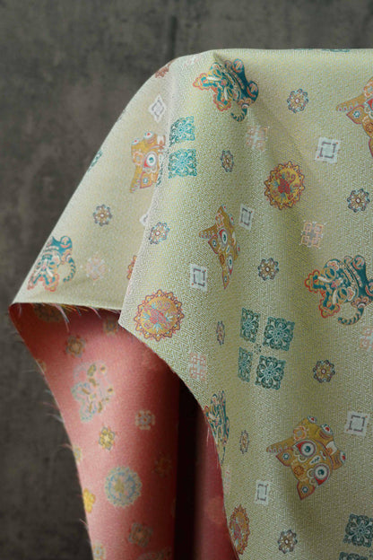 Lion Jacquard Woven Fabric: Bean Green Embossed Upholstery, 65"W