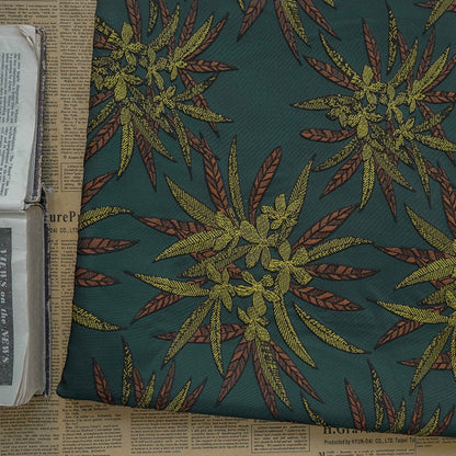 Tissu jacquard réversible vert foncé : revêtement d’ameublement tissé à motif floral en relief, 162,5 cm de large