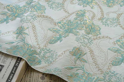 Metallic Brocade Fabric: 58"W Damask Jacquard with Gold Thread