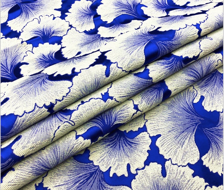 Ginkgo Biloba Brocade Fabric: 59"W Silk Blend Damask for Sewing & Upholstery
