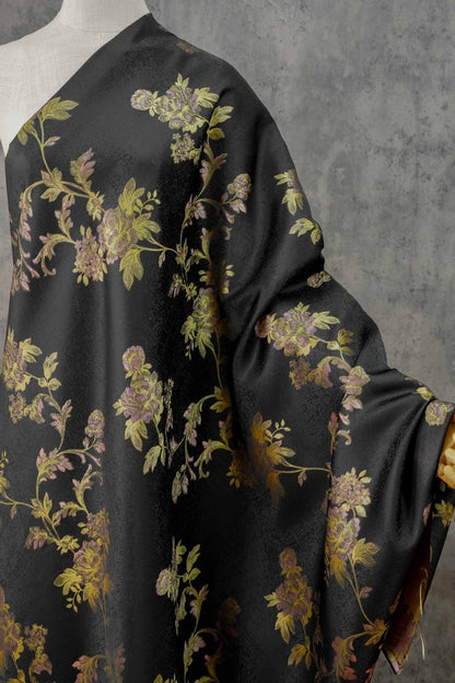 Tissu brocart jacquard à motifs floraux : robe, qipao, décoration intérieure (168 cm de large, polyester, vendu au mètre)