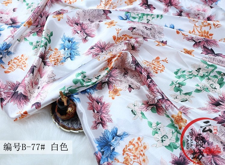 Printed Floral Satin Fabric: Soft Polyester, 59" Wide, Sewing Material