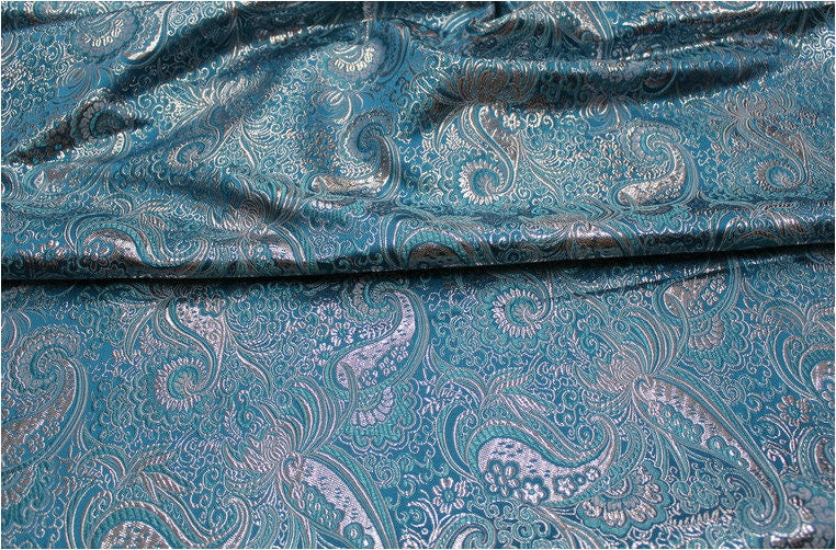 Tissu brocart argenté à motifs floraux : largeur 75 cm, matière couture rigide