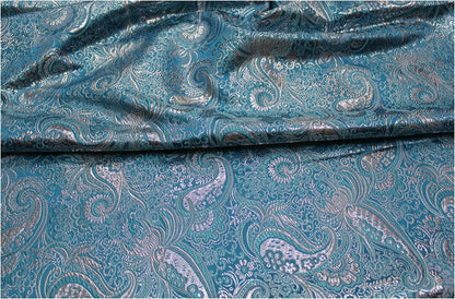 Tissu brocart argenté à motifs floraux : largeur 75 cm, matière couture rigide
