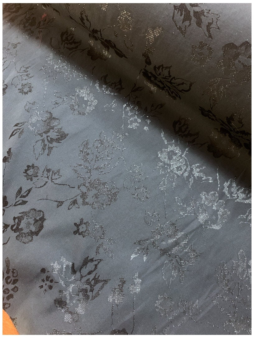 Black Floral Jacquard Fabric: Silk Cotton Blend, 57" Wide, Costume Fabric