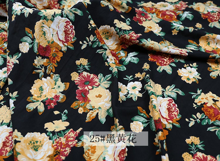 Floral Chiffon Fabric: 4-Way Stretch Polyester Satin, 59" Wide