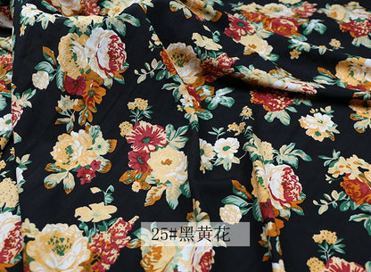 Floral Chiffon Fabric: 4-Way Stretch Polyester Satin, 59" Wide