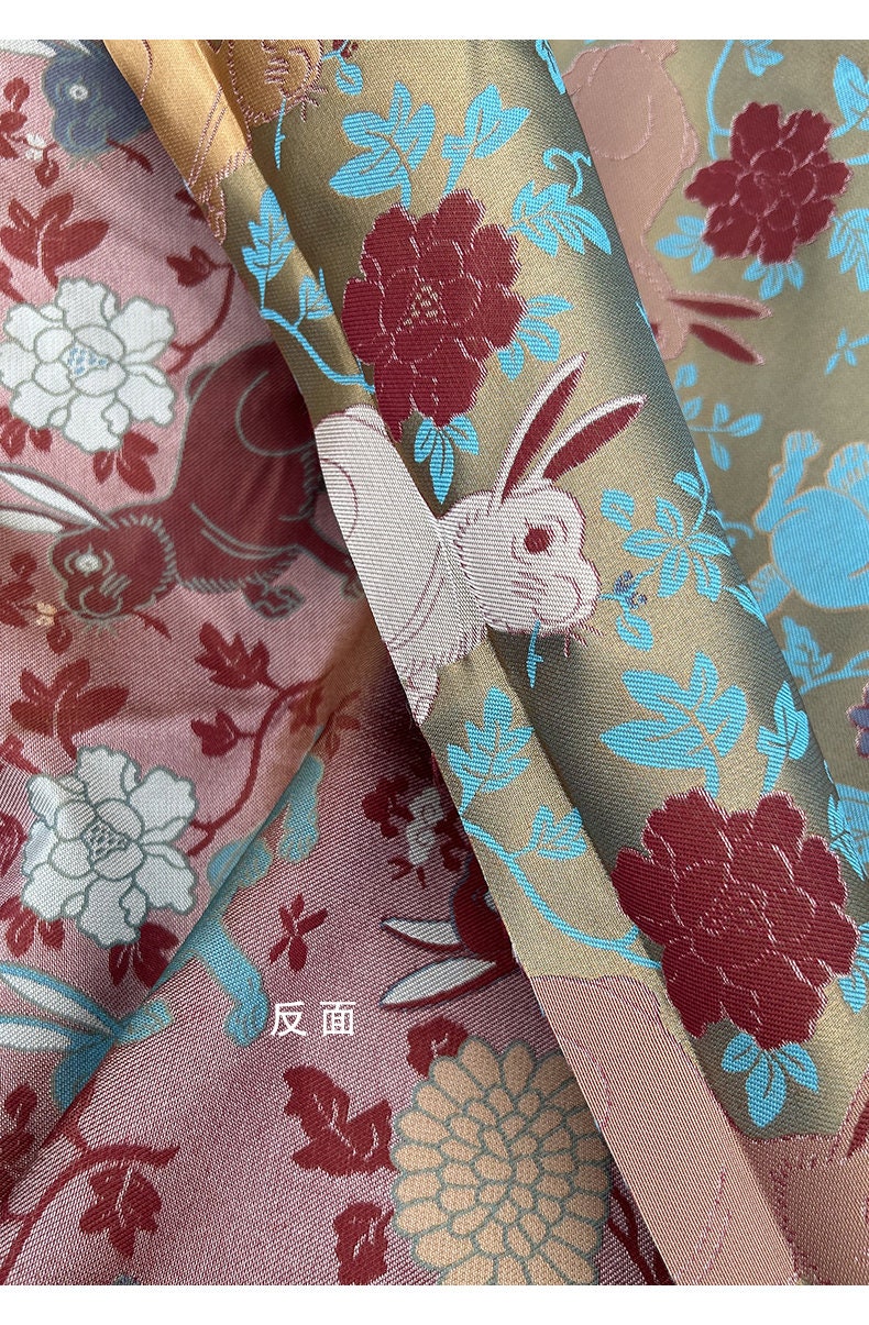 Gold Rabbit Brocade Fabric: 59"W Chinese Cheongsam Silk Rayon