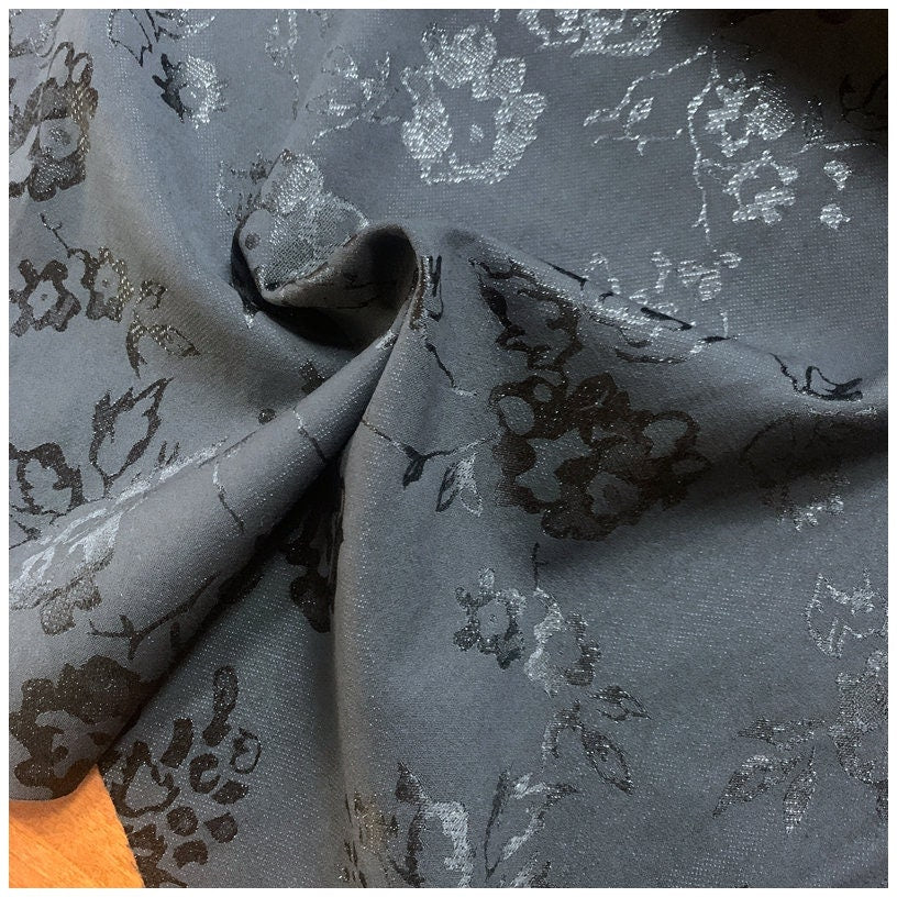 Black Floral Jacquard Fabric: Silk Cotton Blend, 57" Wide, Costume Fabric