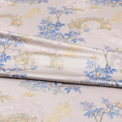 Tissu satin Jade Orchidée : gaze cantonaise en soie de thé gambierée - Rose, bleu, violet, ivoire