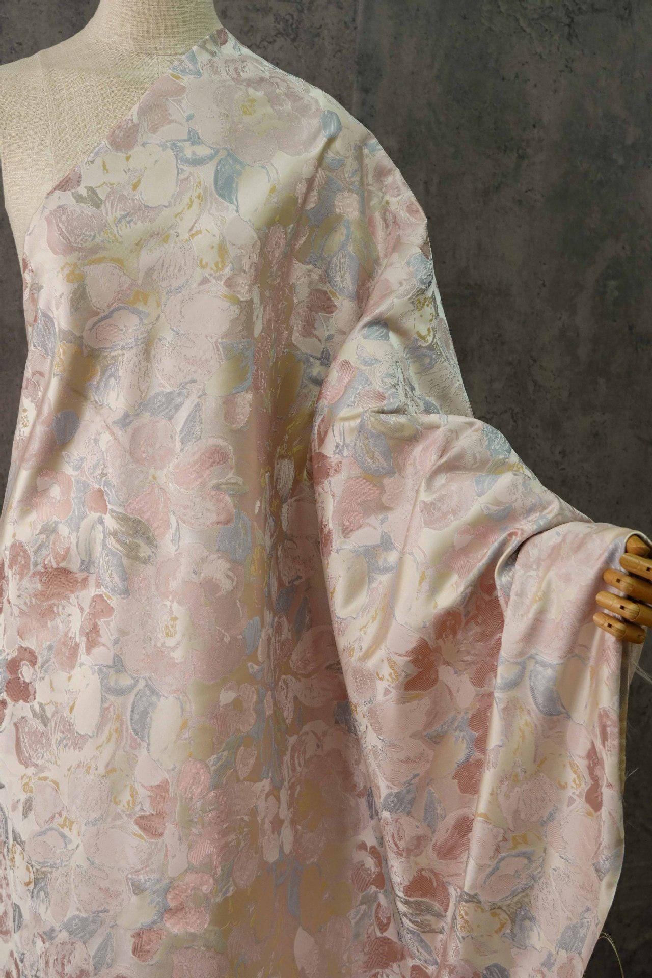 Floral Jacquard Fabric: Oil Painting Style, 58" Wide - By The Meter