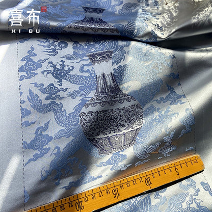 Blue Dragon Jacquard Fabric: Rayon Cheongsam Hanfu Material (26x26cm)