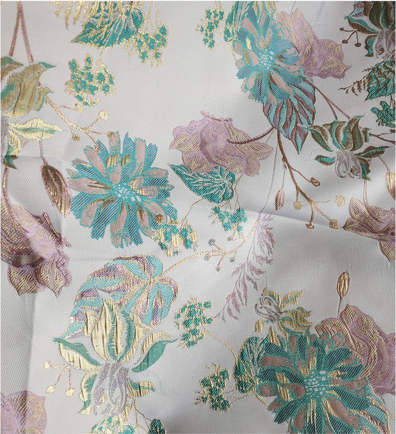 Gold Embossed Floral Jacquard Fabric: Pink Peach Dressmaking Material, 57" Wide