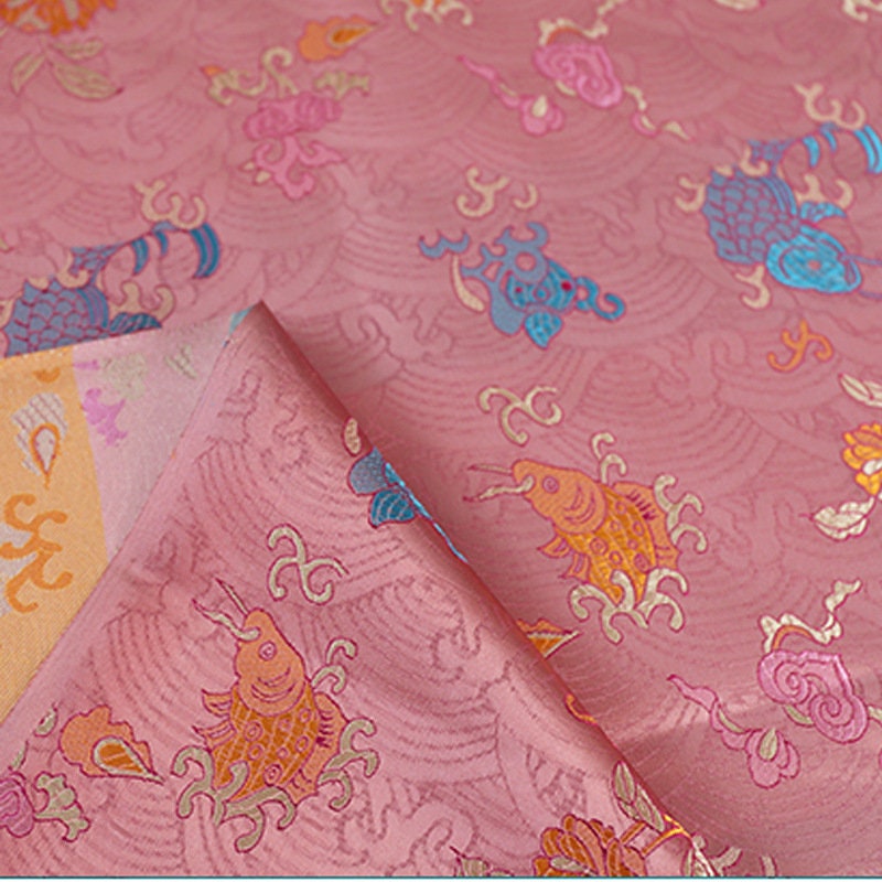 Tissu brocart bleu sarcelle : robe jacquard mongole chinoise en rayonne, 75 cm de large