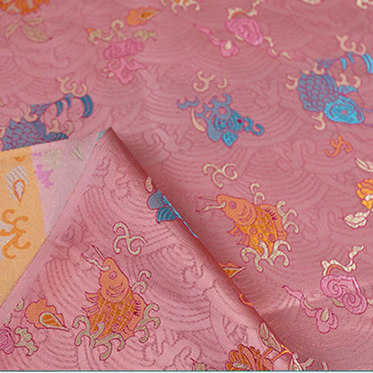 Tissu brocart bleu sarcelle : robe jacquard mongole chinoise en rayonne, 75 cm de large