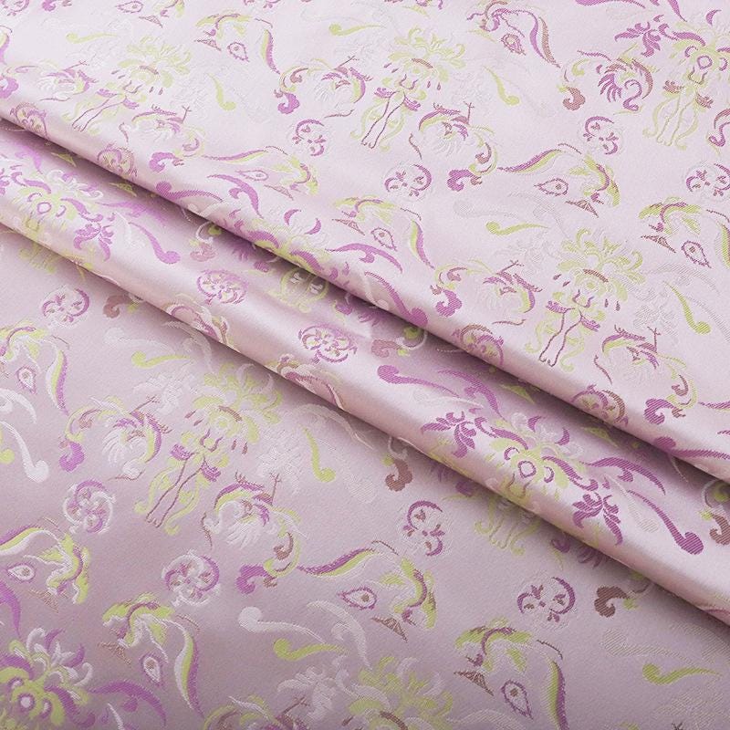 Tissu brocart floral rose et violet : 59 pouces, motif floral zen, pour ameublement