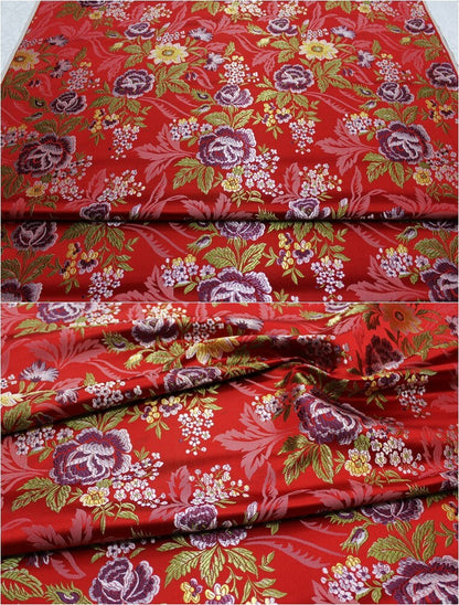 Silk Brocade Fabric: 3D Peony Flower Design, Wedding Apparel (By 1 Meter)