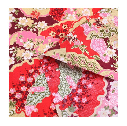 Tissu imprimé de fleurs japonaises : mélange coton-élasthanne, tissu pour la confection de kimonos
