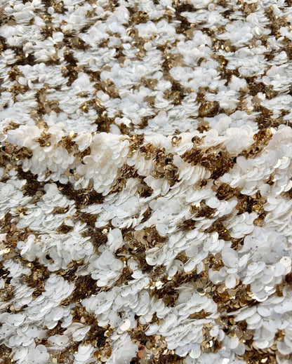 Cream Gold Sequin Layered Embroidered Chiffon Fabric ��� Wedding Dress & Gown Embroidery Materi"Wide