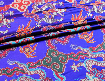 Gold Chinese Dragon Fabric: Silk Rayon Brocade, 29"W, Sewing Upholstery