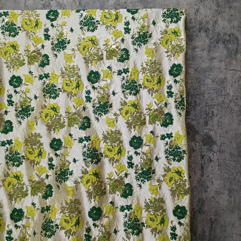Gold Thread Jacquard Fabric: Green 3D Designer Upholstery, Costume & Sewing - 59"W
