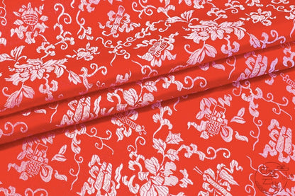 Tissu brocart à motifs floraux : Damas jacquard en soie et rayonne de 89 cm de large - Couture, matelassage, ameublement