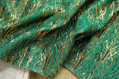 Gold Thread Jacquard Fabric: 3D Universe Galaxy Design, 56" Wide