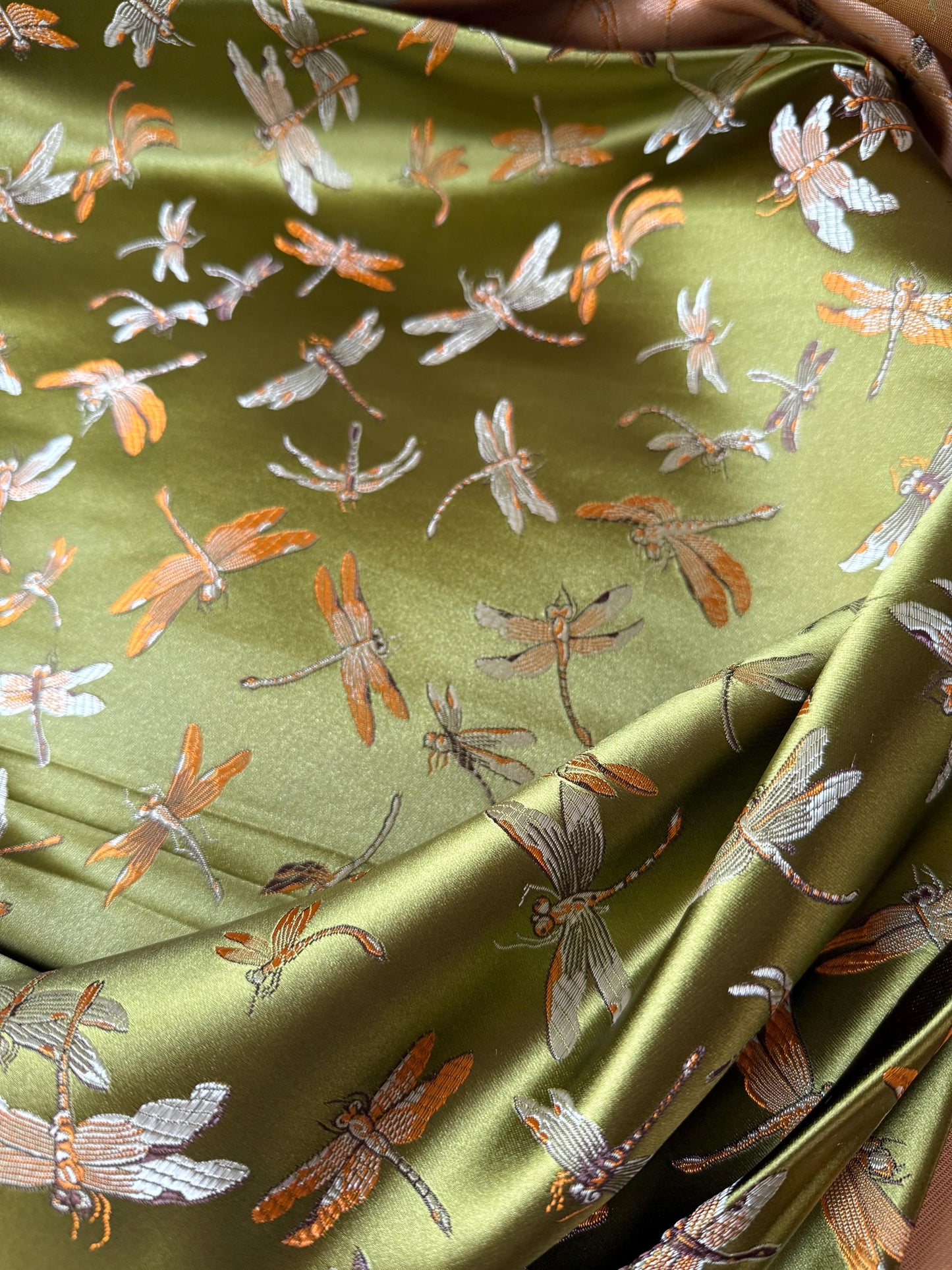 Dragonfly Floral Brocade Fabric: Elegant Silk Rayon Jacquard, 35"W