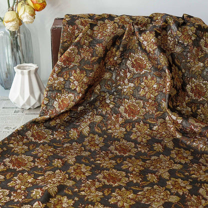 Tissu jacquard européen à motif floral en relief et fil d'or - Brocart de luxe pour ameublement, rideaux, couture, décoration intérieure - Large