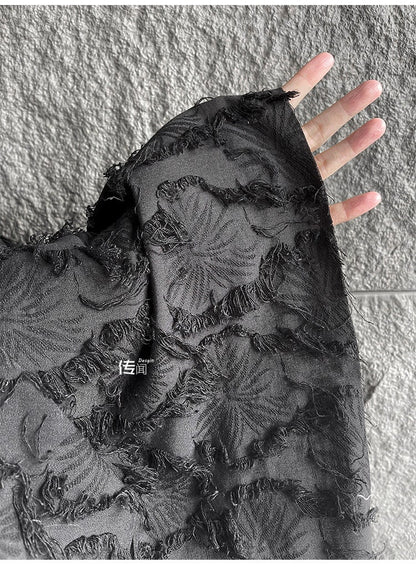 Black Jacquard Tassel Fabric: Cotton Linen Blend, 57" Wide