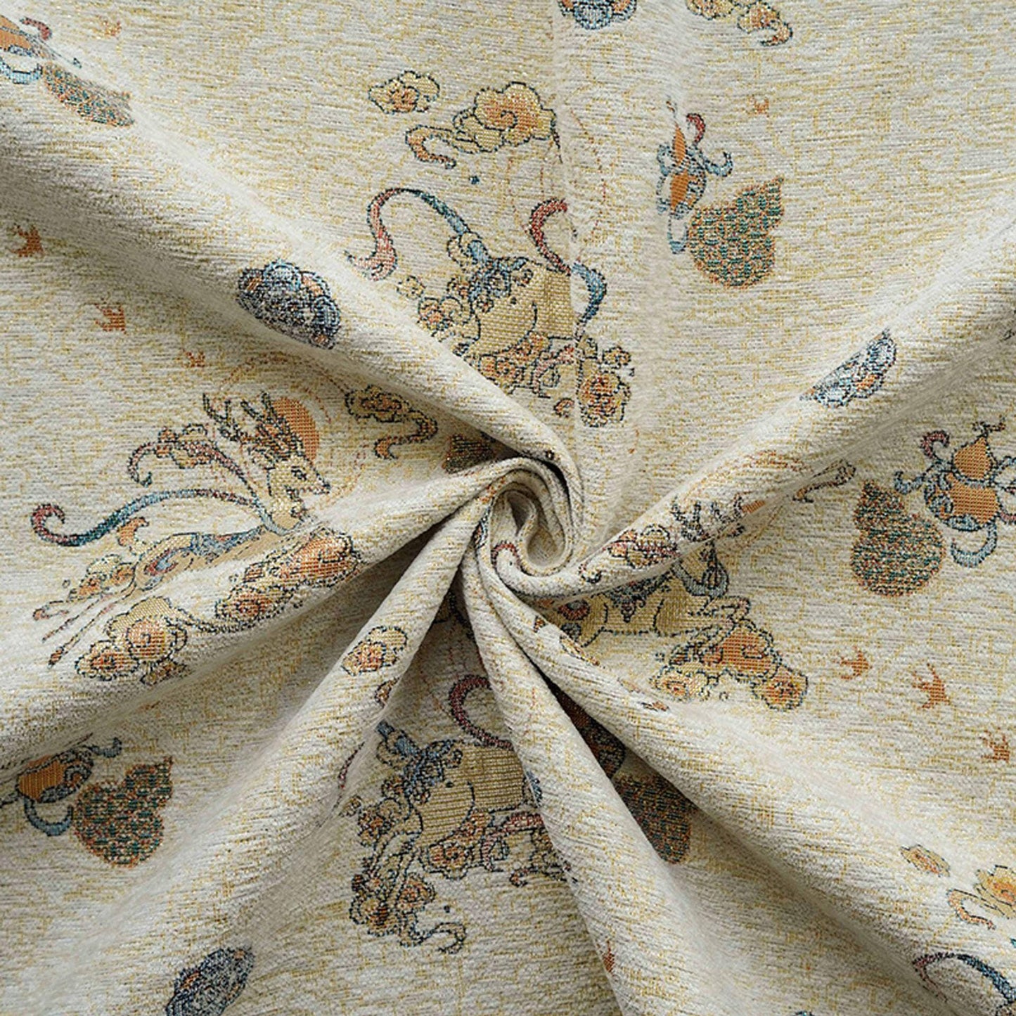 Chenille Deer Jacquard Fabric | Chinese Style Woven Upholstery, 55" Wide