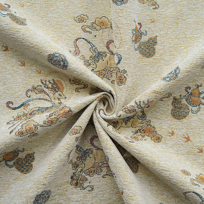 Chenille Deer Jacquard Fabric | Chinese Style Woven Upholstery, 55" Wide