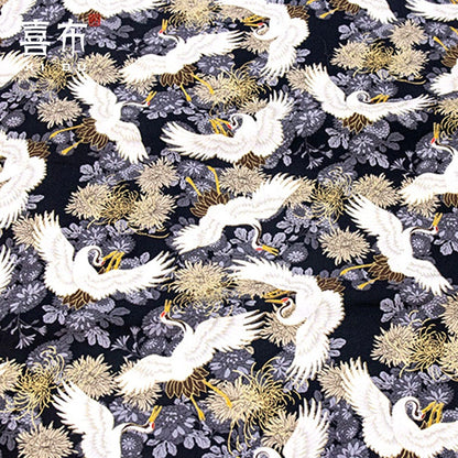 Japanese Crane Fabric: Bronzing Gold Pattern, 100% Cotton, 59"W