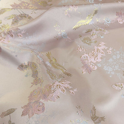 Gold Crane Brocade Fabric: 55"W Jacquard Rayon Sewing Material