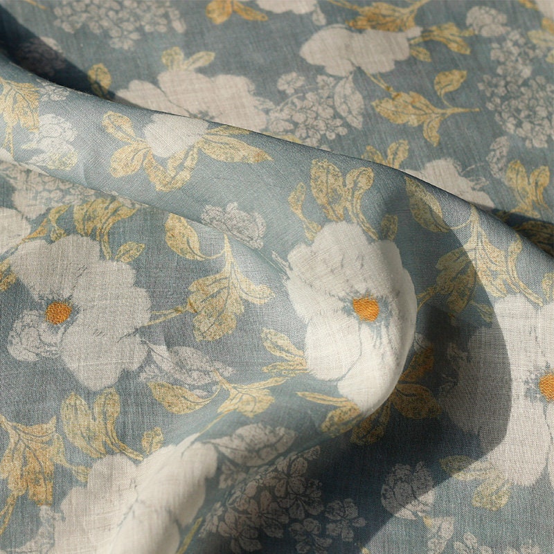 Floral Ramie Fabric: Vintage Style Sewing Material, 55"W