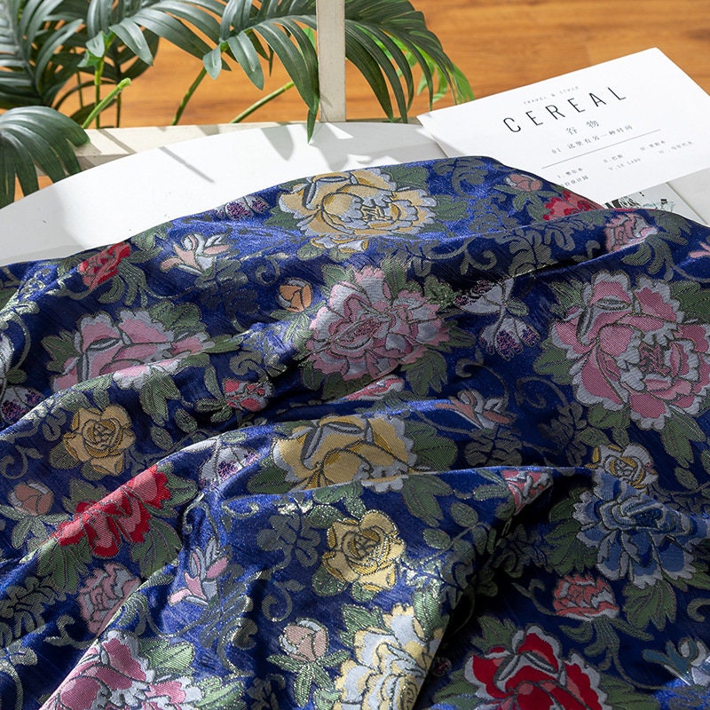 Floral Jacquard Silk Brocade Fabric: Golden Sword Tang Pattern, 59"W