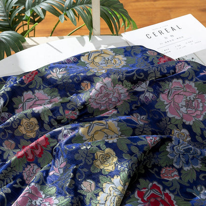 Floral Jacquard Silk Brocade Fabric: Golden Sword Tang Pattern, 59"W